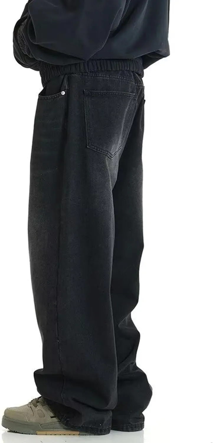 Men's Straight Leg Jeans Distressed Patchwork Denim Pants Stretchy Comfortable Fit