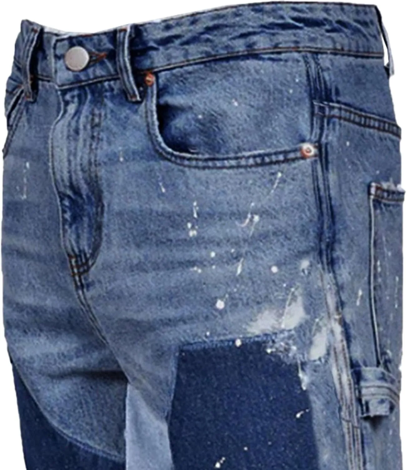 Men's Straight Leg Jeans Distressed Patchwork Denim Pants Stretchy Comfortable Fit