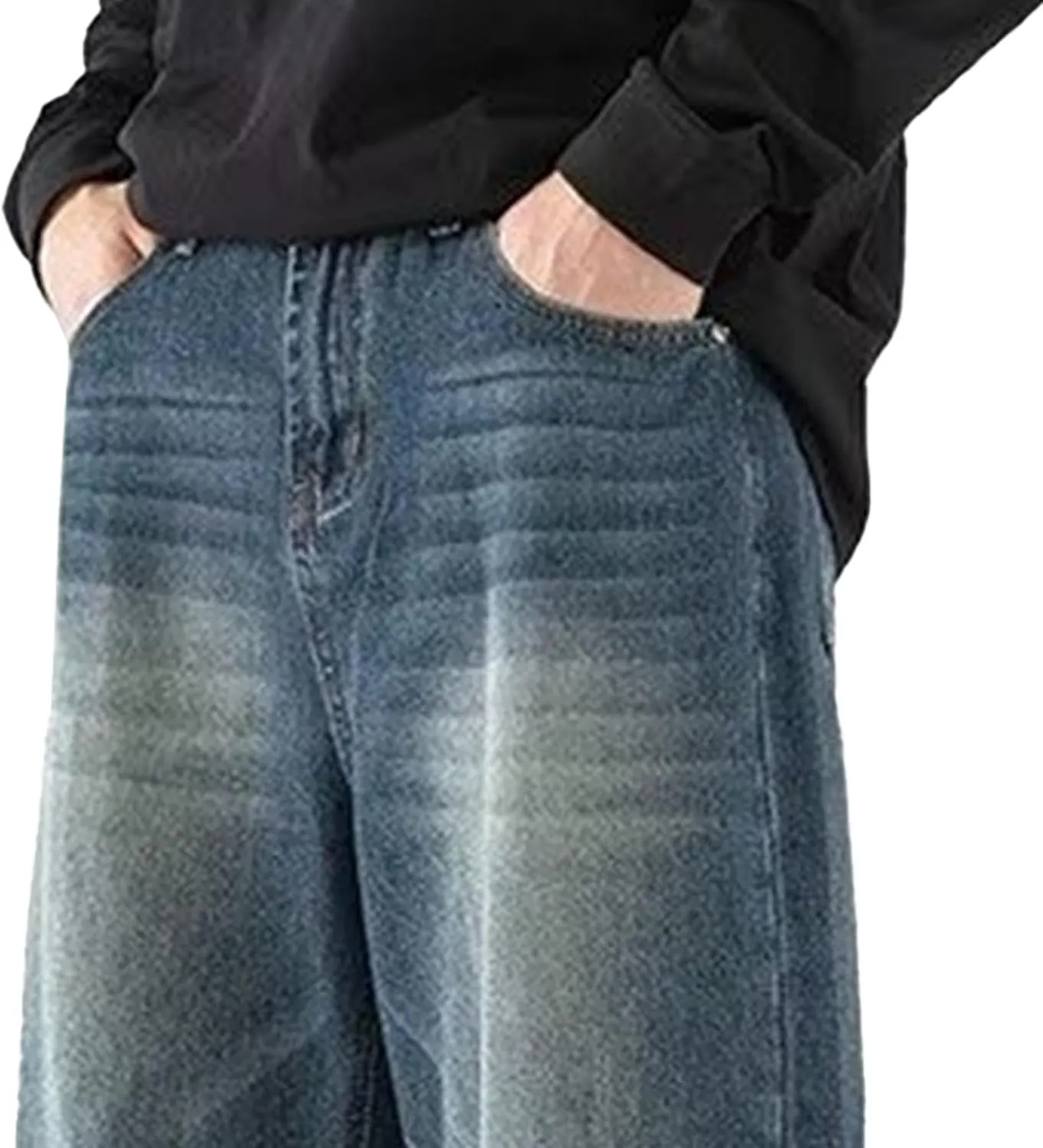 Men's Straight Leg Jeans Distressed Patchwork Denim Pants Stretchy Comfortable Fit