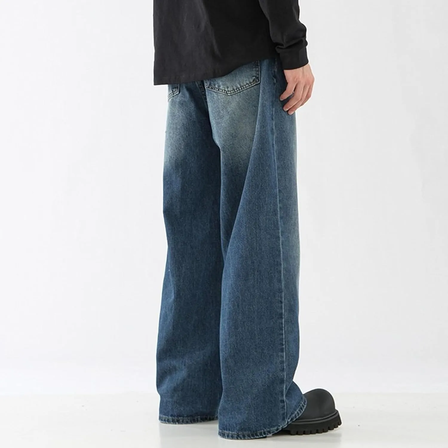 Men's Straight Leg Jeans Distressed Patchwork Denim Pants Stretchy Comfortable Fit