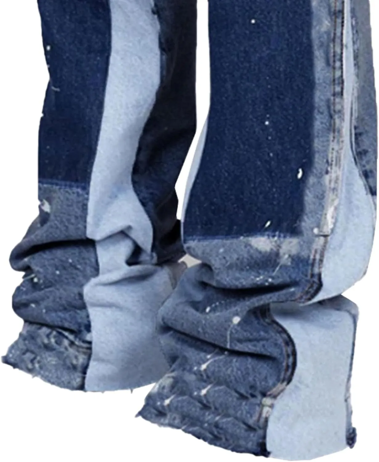 Men's Straight Leg Jeans Distressed Patchwork Denim Pants Stretchy Comfortable Fit
