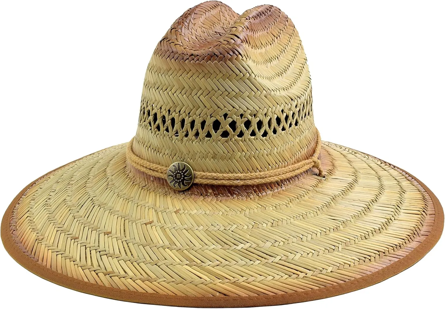 Men's Vented Straw Lifeguard Sun Hat with Wide Brim, One Size/Adjustable, Tie Down