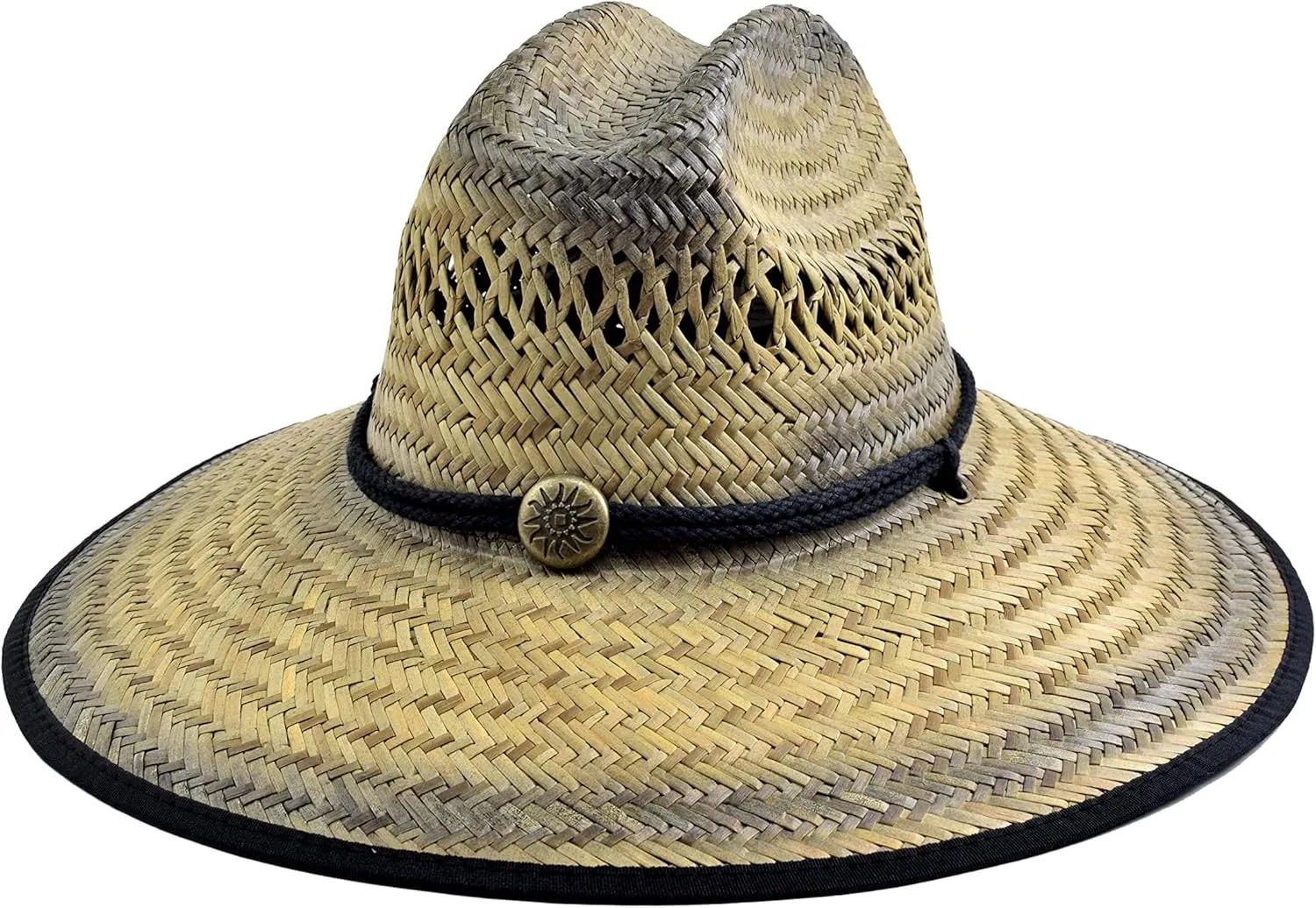 Men's Vented Straw Lifeguard Sun Hat with Wide Brim, One Size/Adjustable, Tie Down