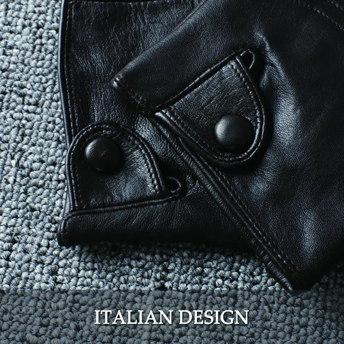 Nappaglo Men's Fingerless Leather Gloves Italian Lambskin Half Finger Driving Cycling Riding Outdoor Thin Gloves