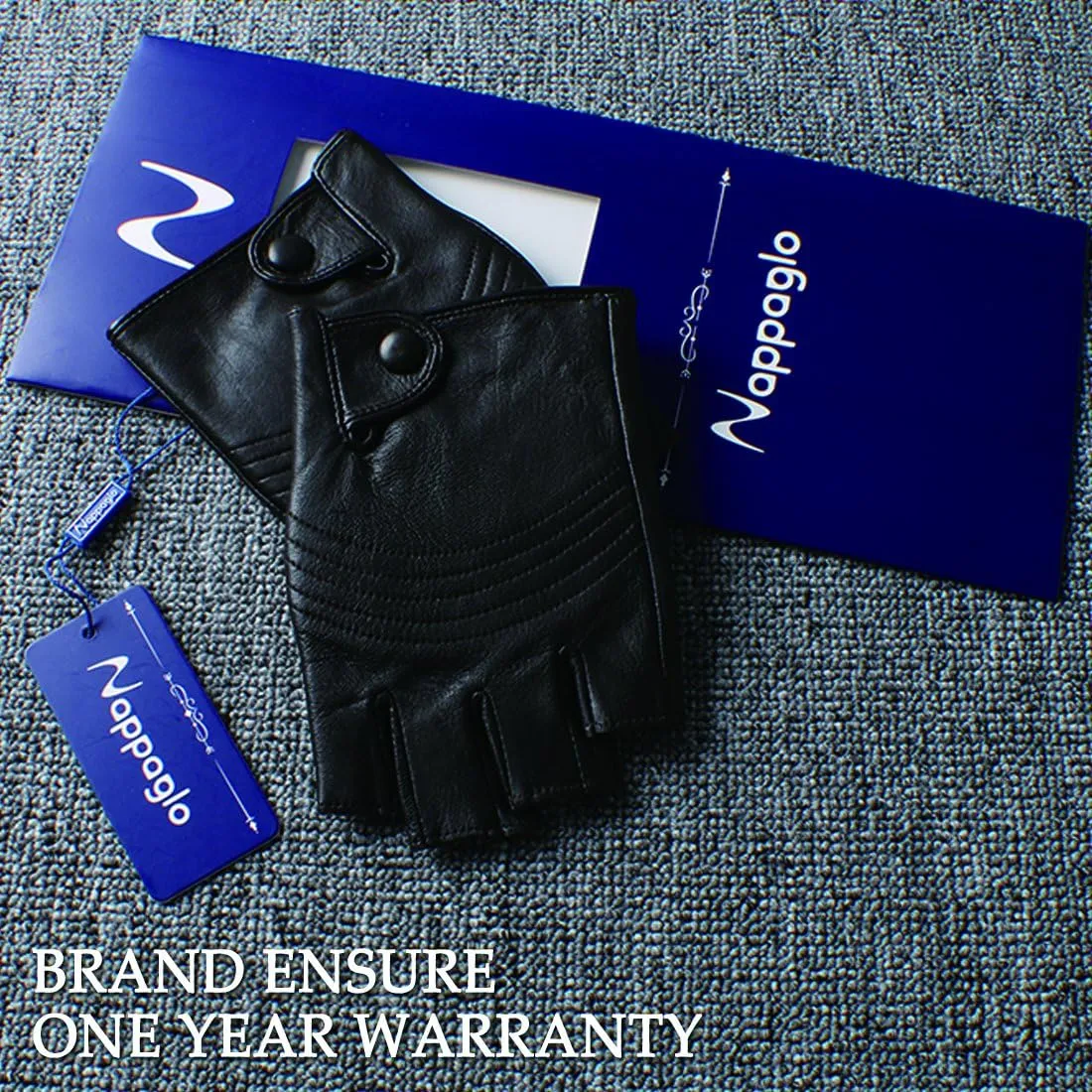 Nappaglo Men's Fingerless Leather Gloves Italian Lambskin Half Finger Driving Cycling Riding Outdoor Thin Gloves