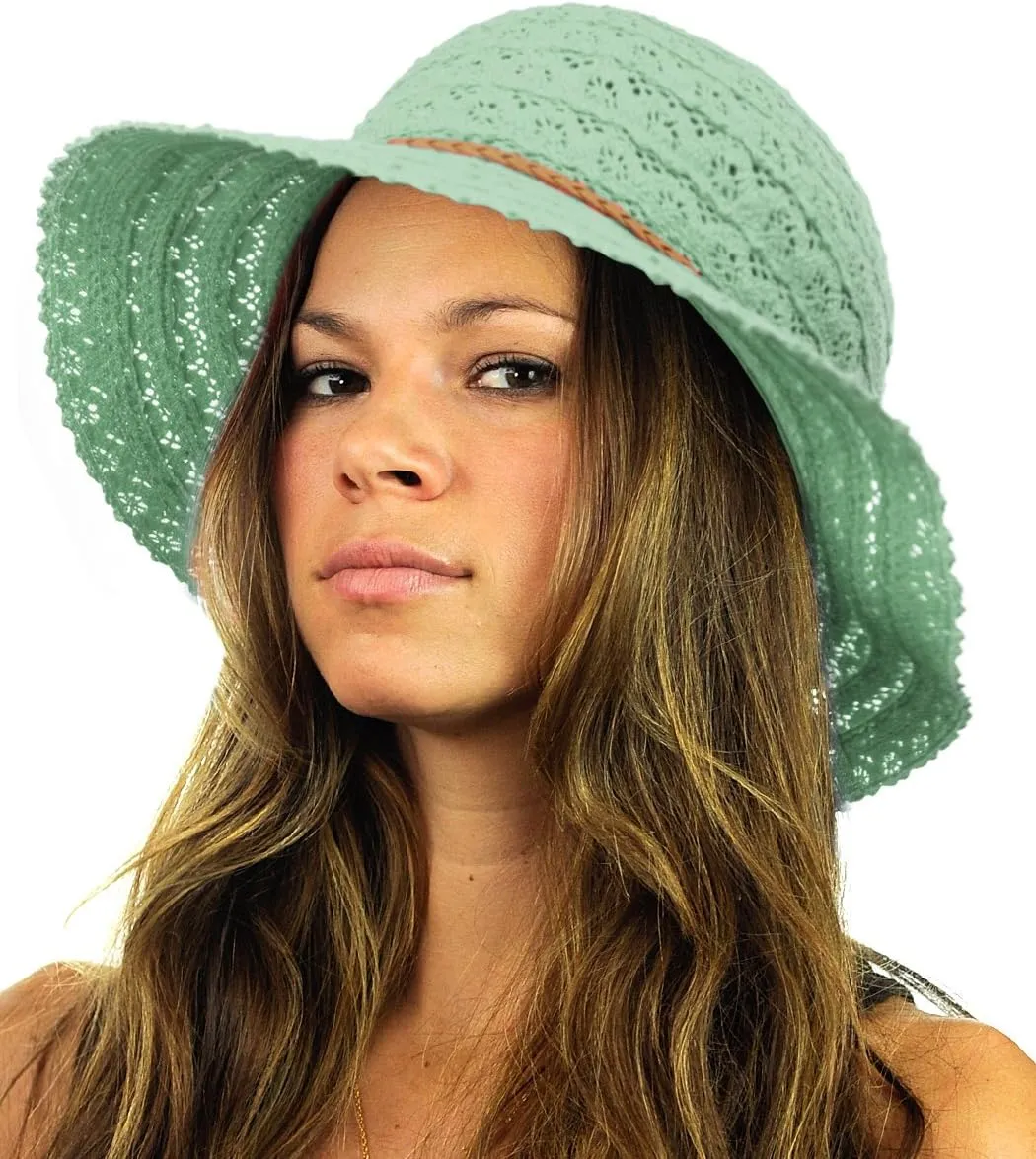NYFASHION101 Open Knit Brown Braided Trim Vented Cotton Beach Sun Hat