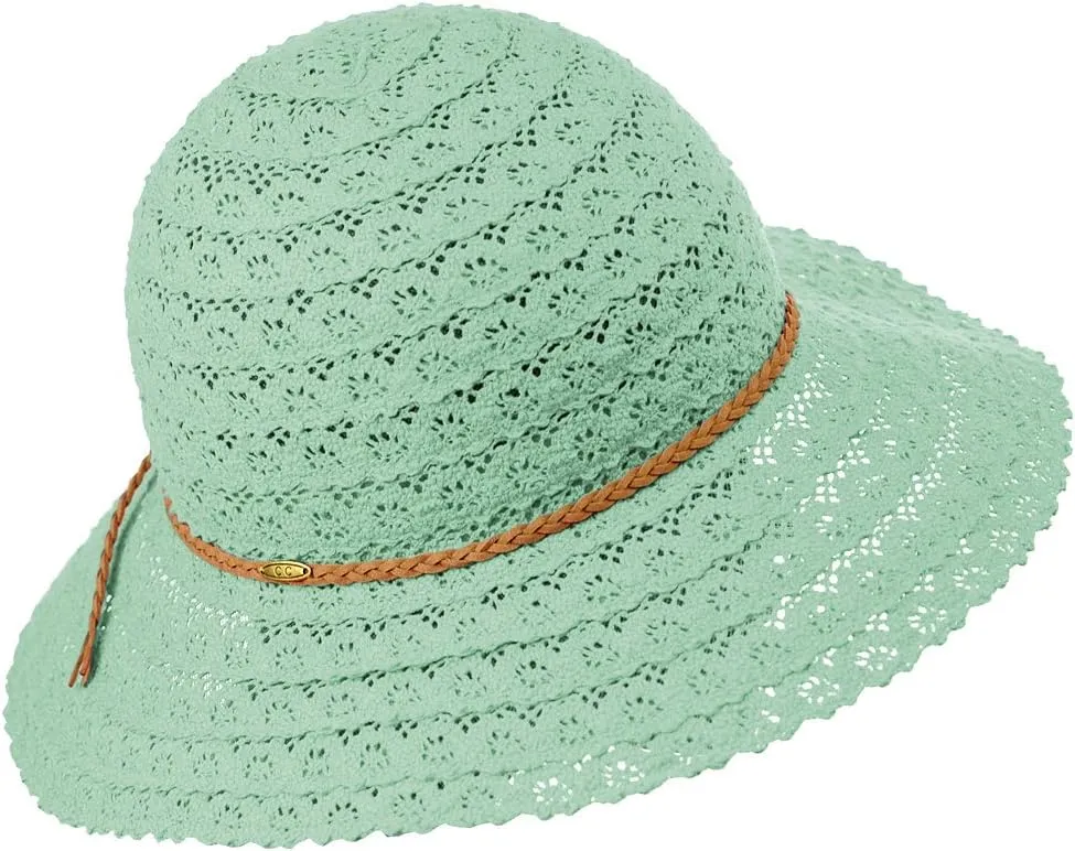 NYFASHION101 Open Knit Brown Braided Trim Vented Cotton Beach Sun Hat