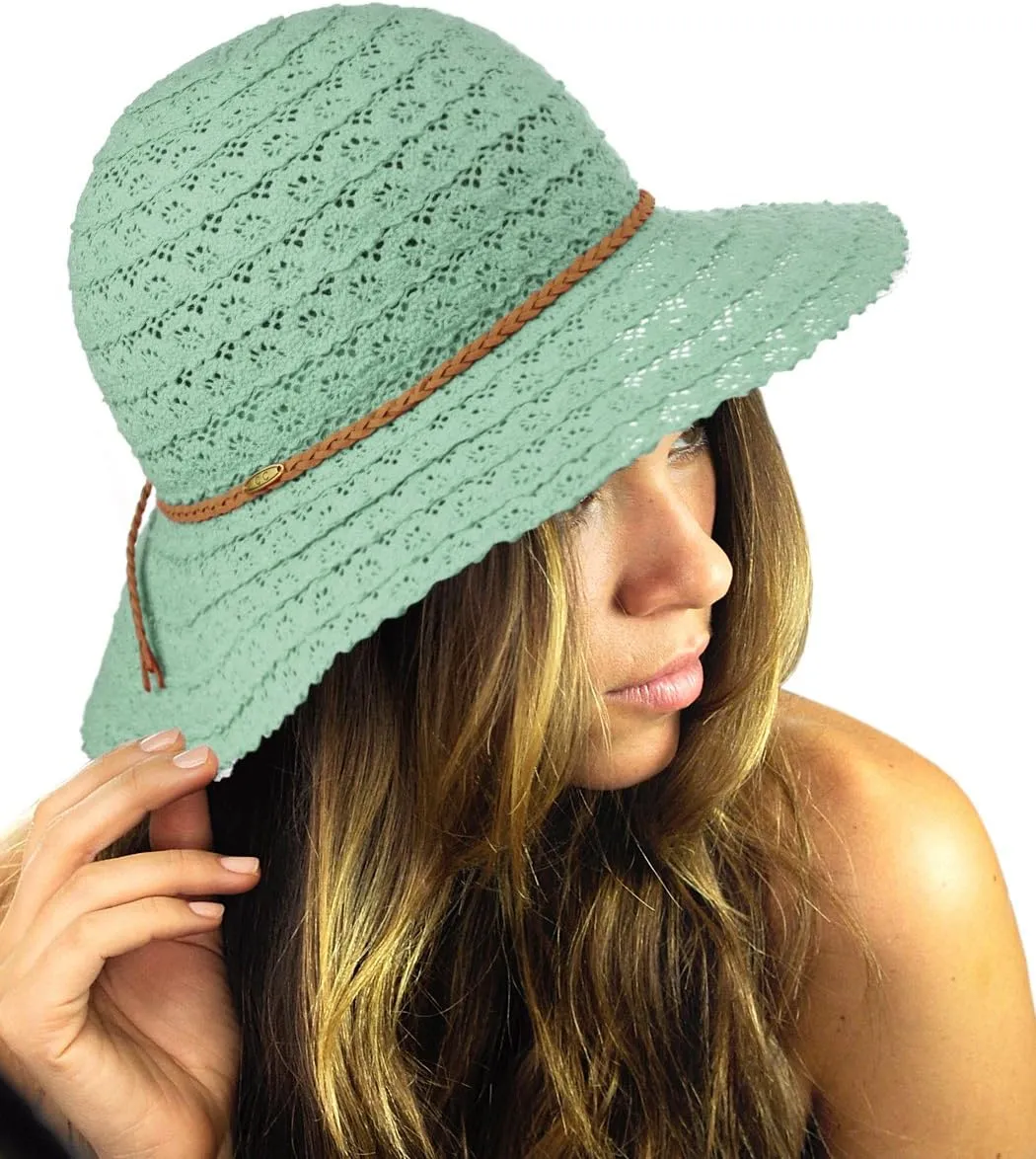 NYFASHION101 Open Knit Brown Braided Trim Vented Cotton Beach Sun Hat