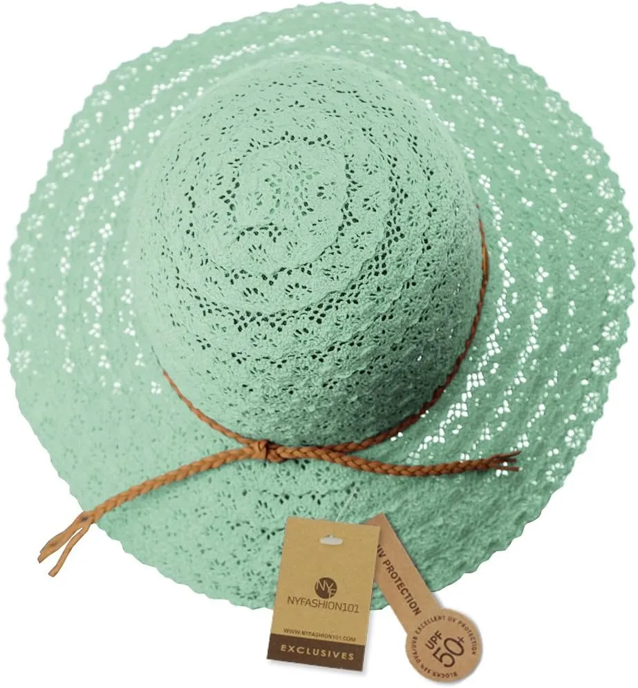 NYFASHION101 Open Knit Brown Braided Trim Vented Cotton Beach Sun Hat