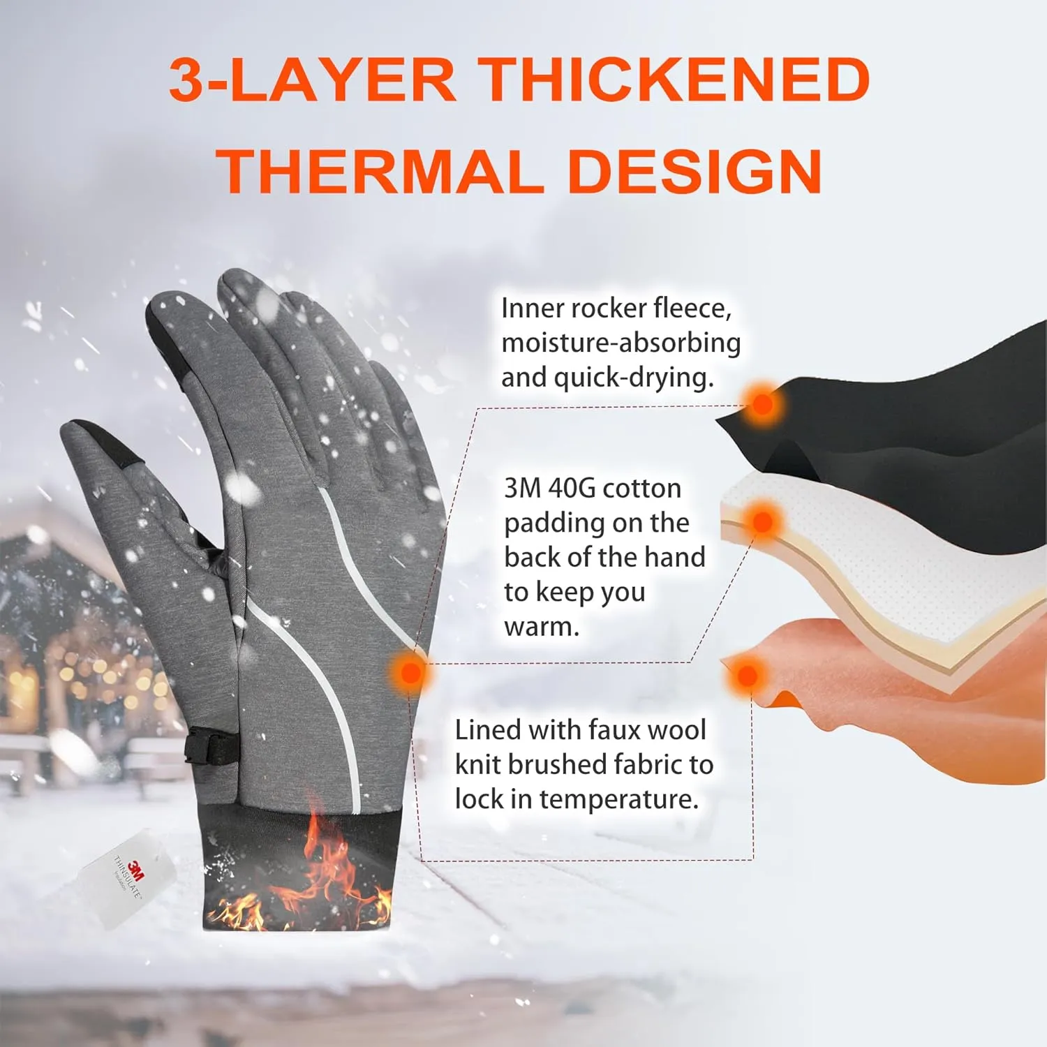 Origem Winter Gloves Men Women, Touch Screen Anti-Slip Warm 3M Thinsulate Running Gloves Lined for Cycling Driving Hiking Walking Gardening