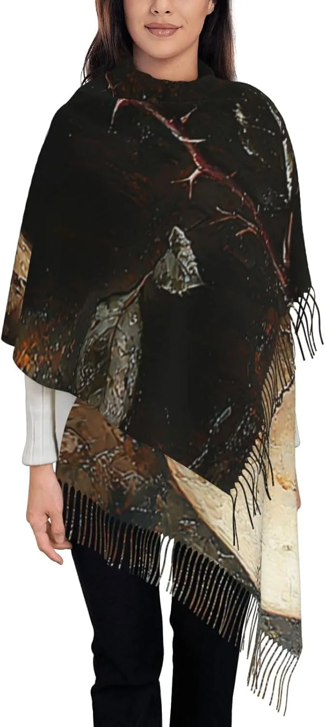 Pashmina Shawls Wraps Cashmere Feel Scarves Winter Soft Warm Large Scarf Gifts, Skull and Red Rose Death Cool Art