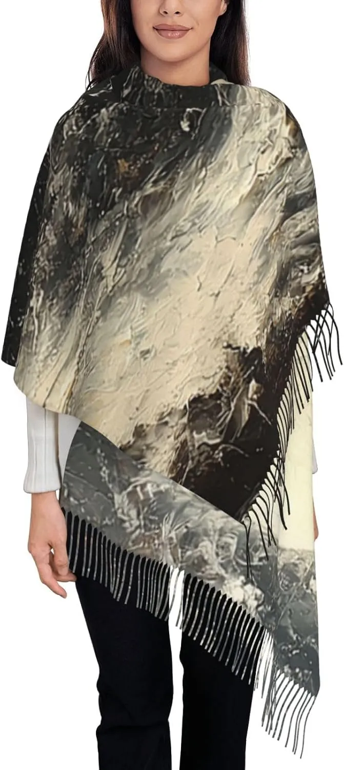 Pashmina Shawls Wraps Cashmere Feel Scarves Winter Soft Warm Large Scarf Gifts, Spiral Skull Death Dark Cool