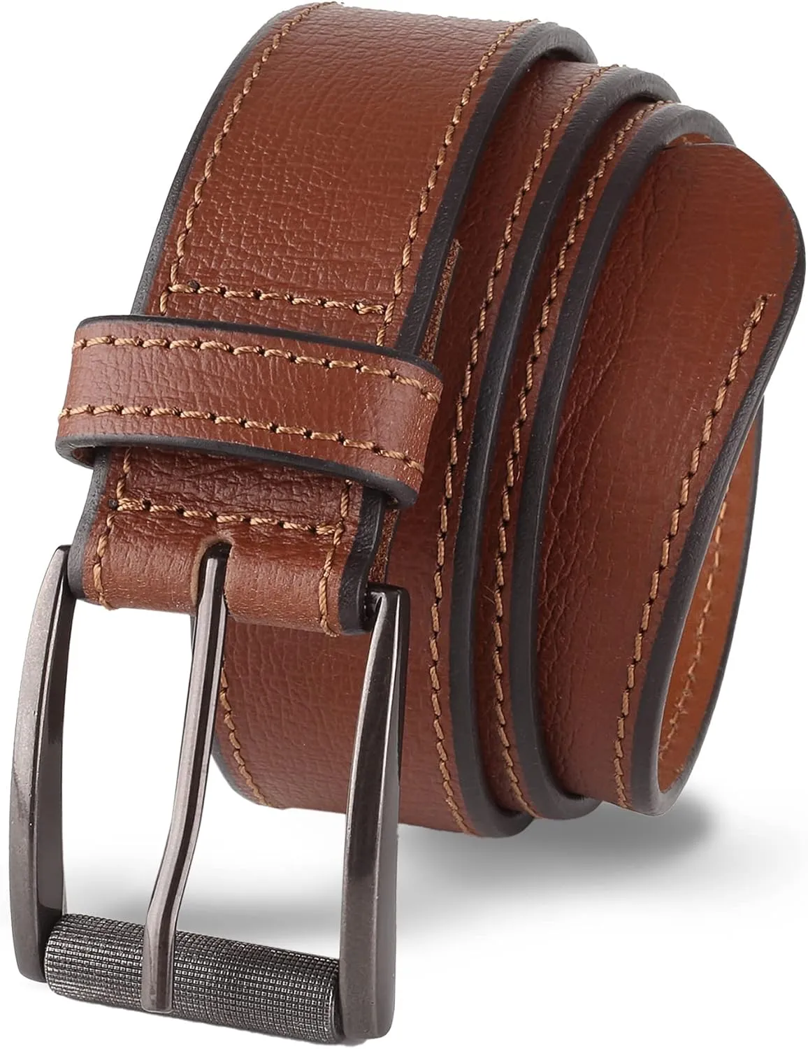 Prospero Comfort Men's Casual Belt Super Soft Full Grain Leather Roller Buckle 38MM 1.5 inch Black Brown Tan