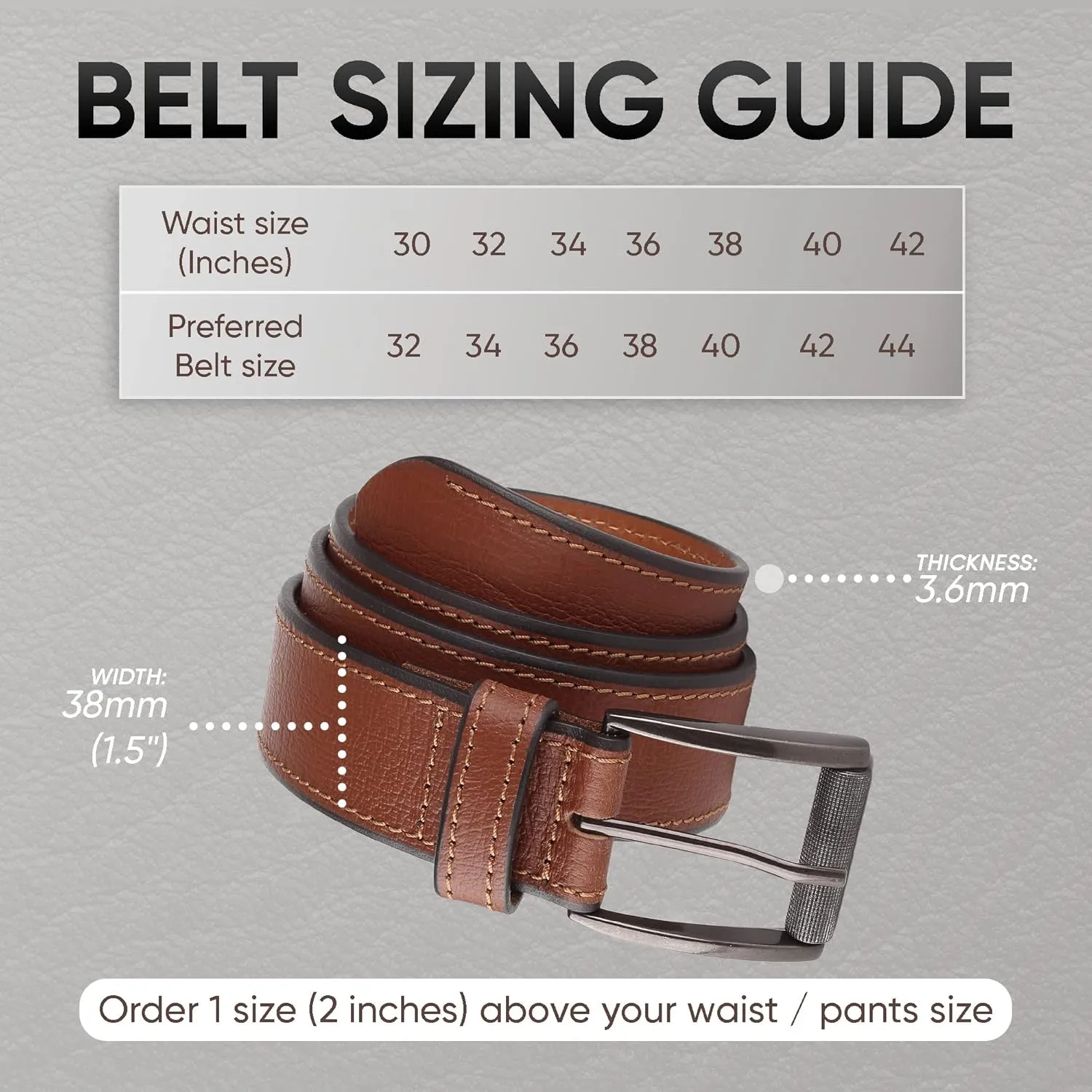 Prospero Comfort Men's Casual Belt Super Soft Full Grain Leather Roller Buckle 38MM 1.5 inch Black Brown Tan
