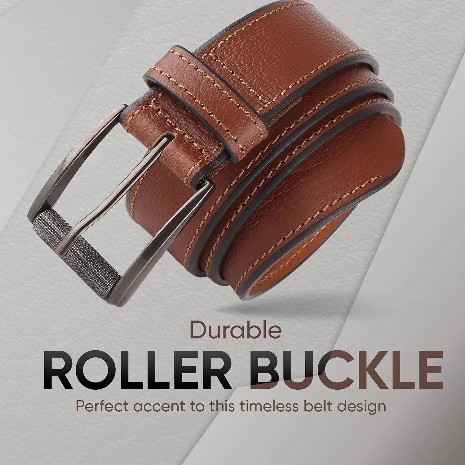 Prospero Comfort Men's Casual Belt Super Soft Full Grain Leather Roller Buckle 38MM 1.5 inch Black Brown Tan