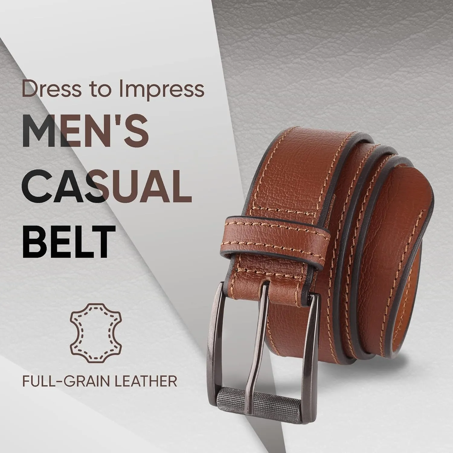 Prospero Comfort Men's Casual Belt Super Soft Full Grain Leather Roller Buckle 38MM 1.5 inch Black Brown Tan