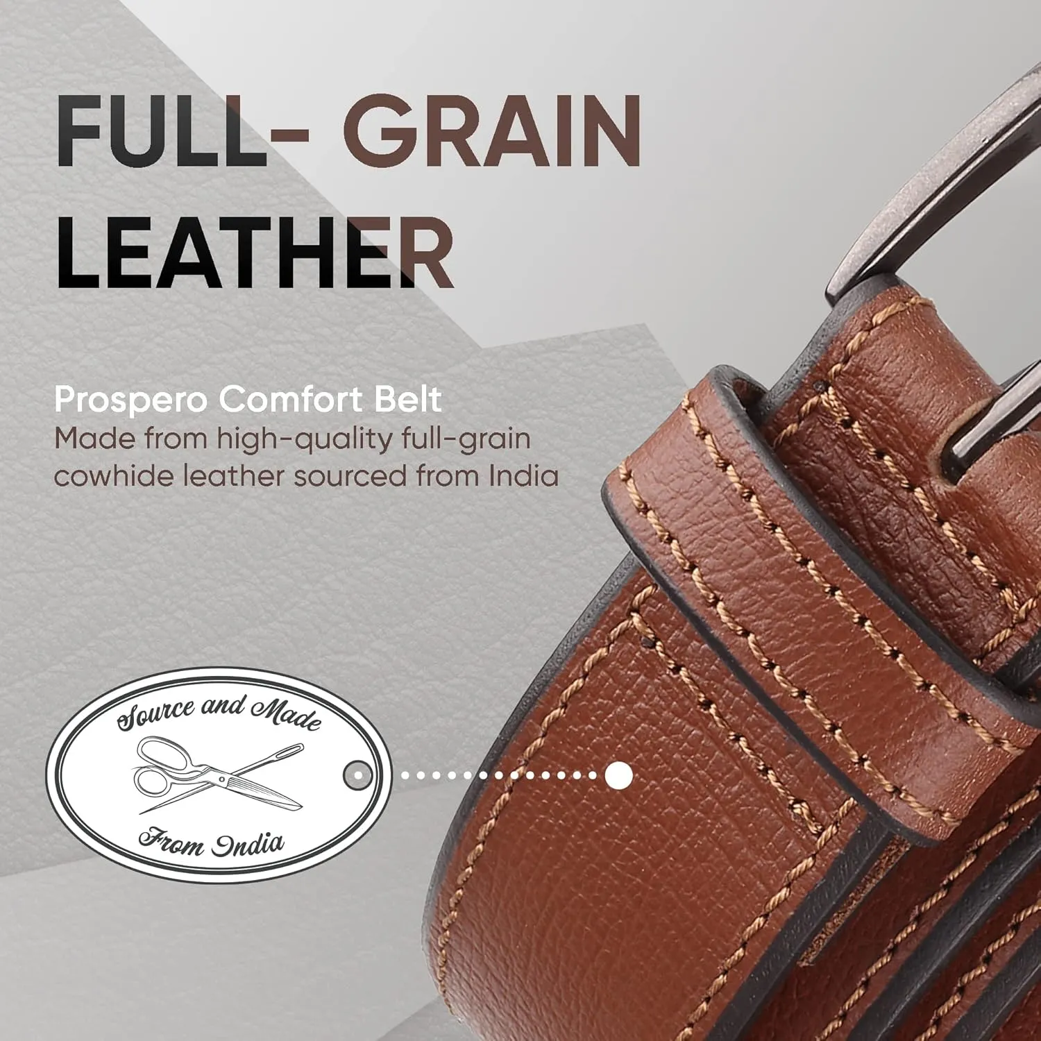 Prospero Comfort Men's Casual Belt Super Soft Full Grain Leather Roller Buckle 38MM 1.5 inch Black Brown Tan