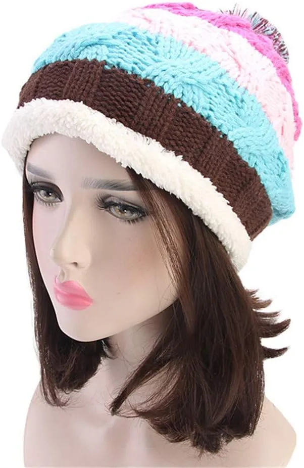 Qianmome Beanie Knitted Winter Pompom Pom Pom Handmade Beanie Casual Cap Skullies Bonnet