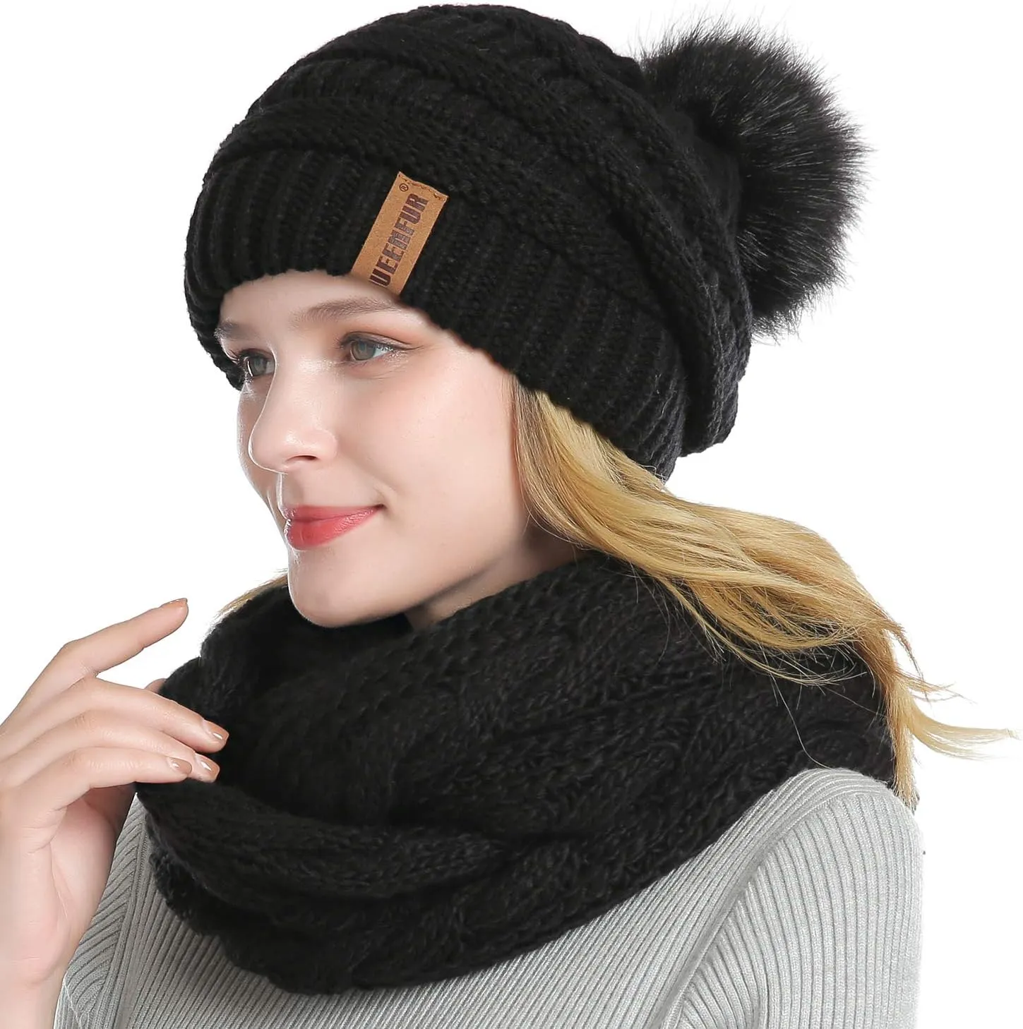 QUEENFUR Winter Women Thick Cable Knit Ribbed Infinity Circle Loop Scarf