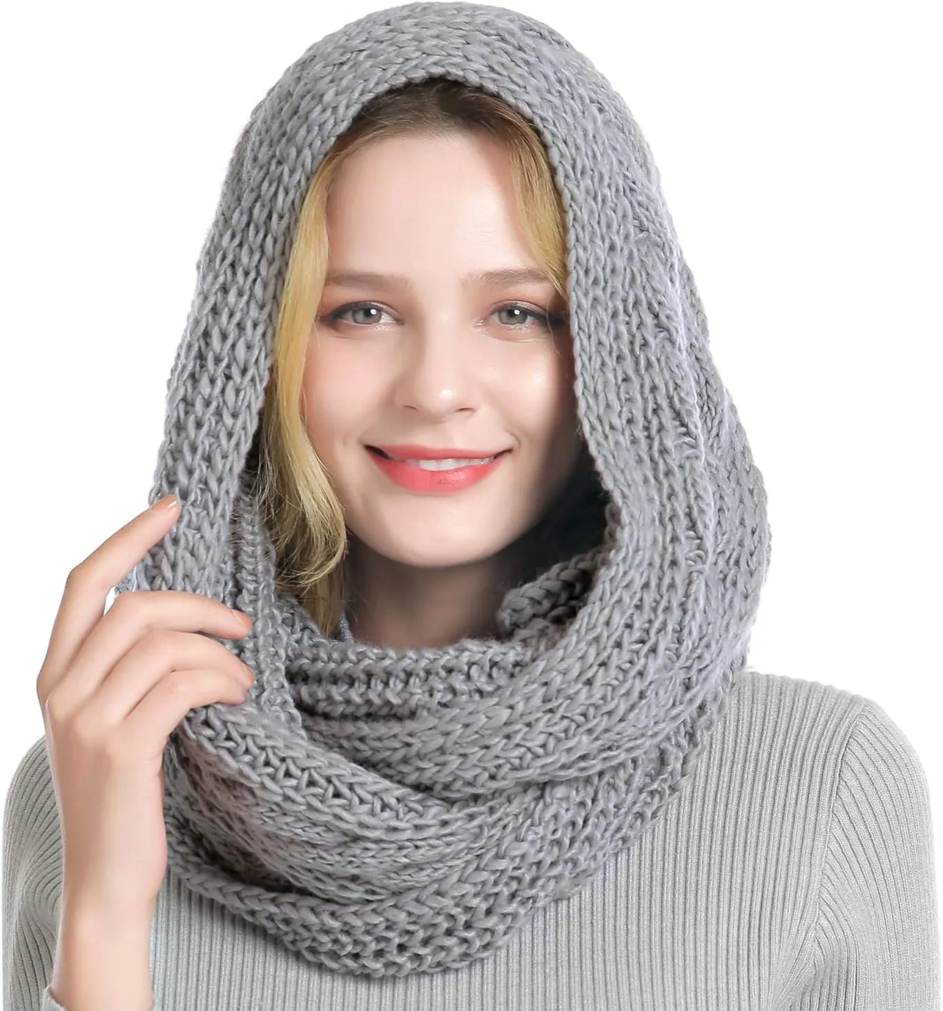QUEENFUR Winter Women Thick Cable Knit Ribbed Infinity Circle Loop Scarf