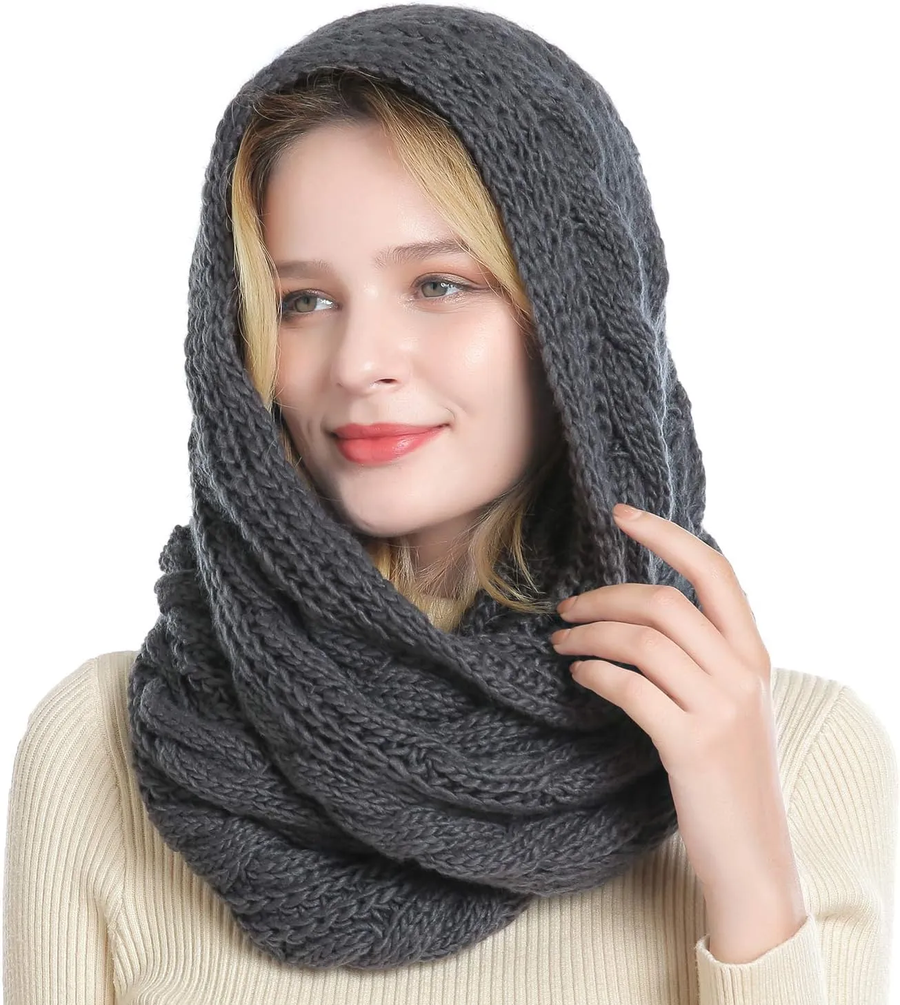 QUEENFUR Winter Women Thick Cable Knit Ribbed Infinity Circle Loop Scarf