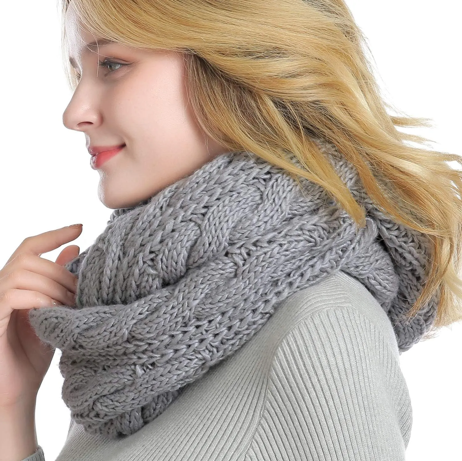 QUEENFUR Winter Women Thick Cable Knit Ribbed Infinity Circle Loop Scarf