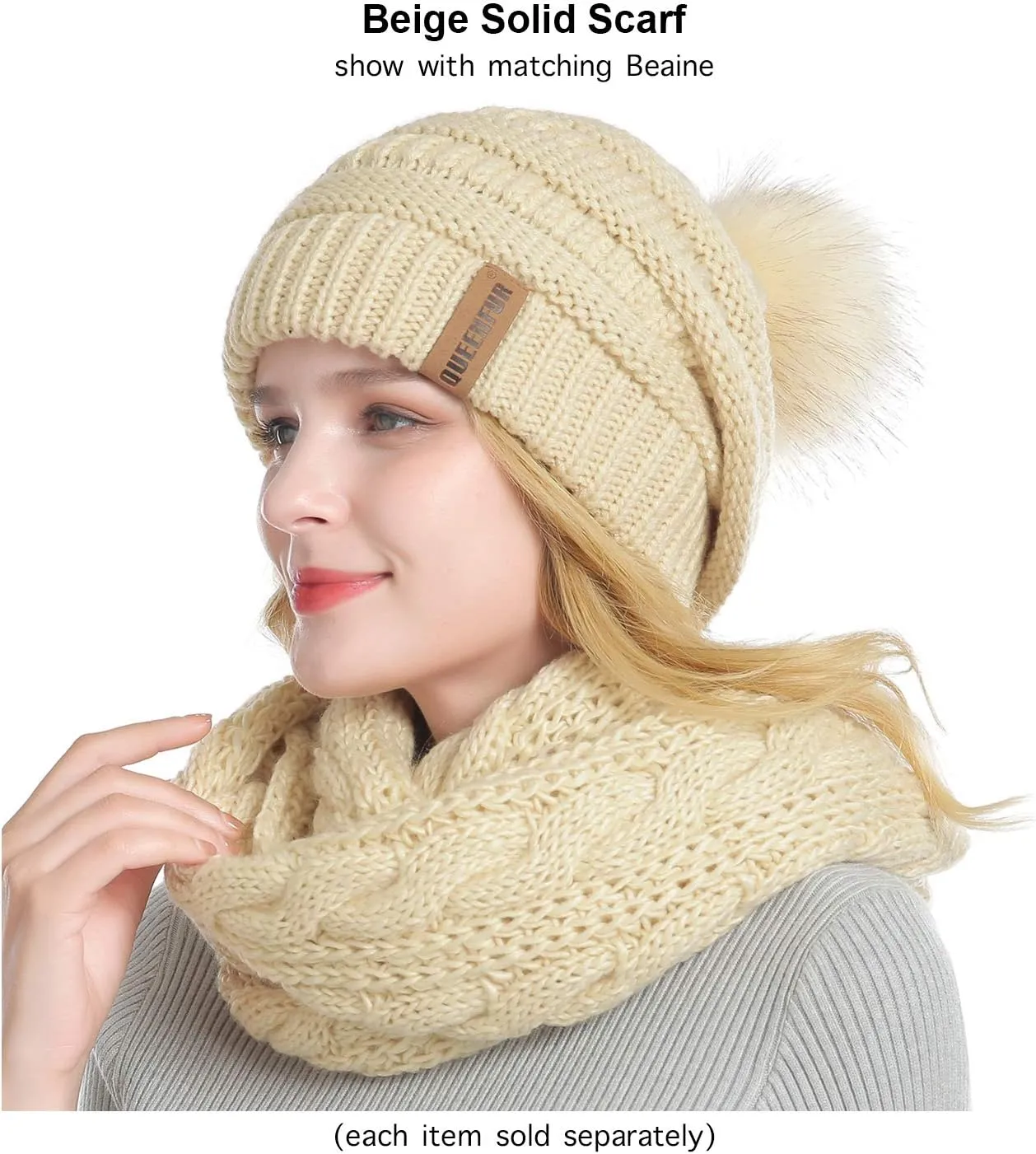 QUEENFUR Winter Women Thick Cable Knit Ribbed Infinity Circle Loop Scarf