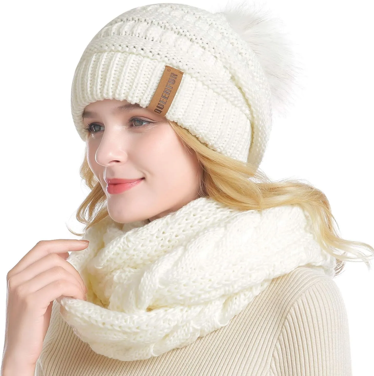 QUEENFUR Winter Women Thick Cable Knit Ribbed Infinity Circle Loop Scarf