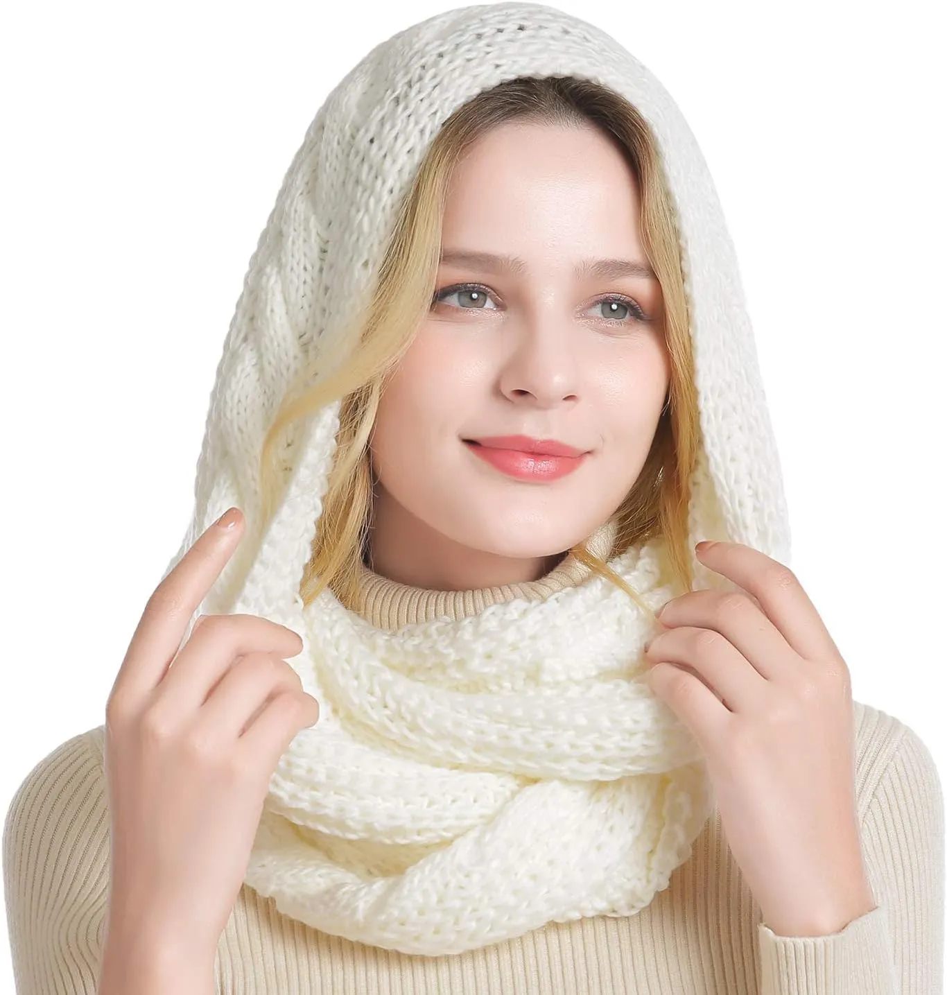 QUEENFUR Winter Women Thick Cable Knit Ribbed Infinity Circle Loop Scarf