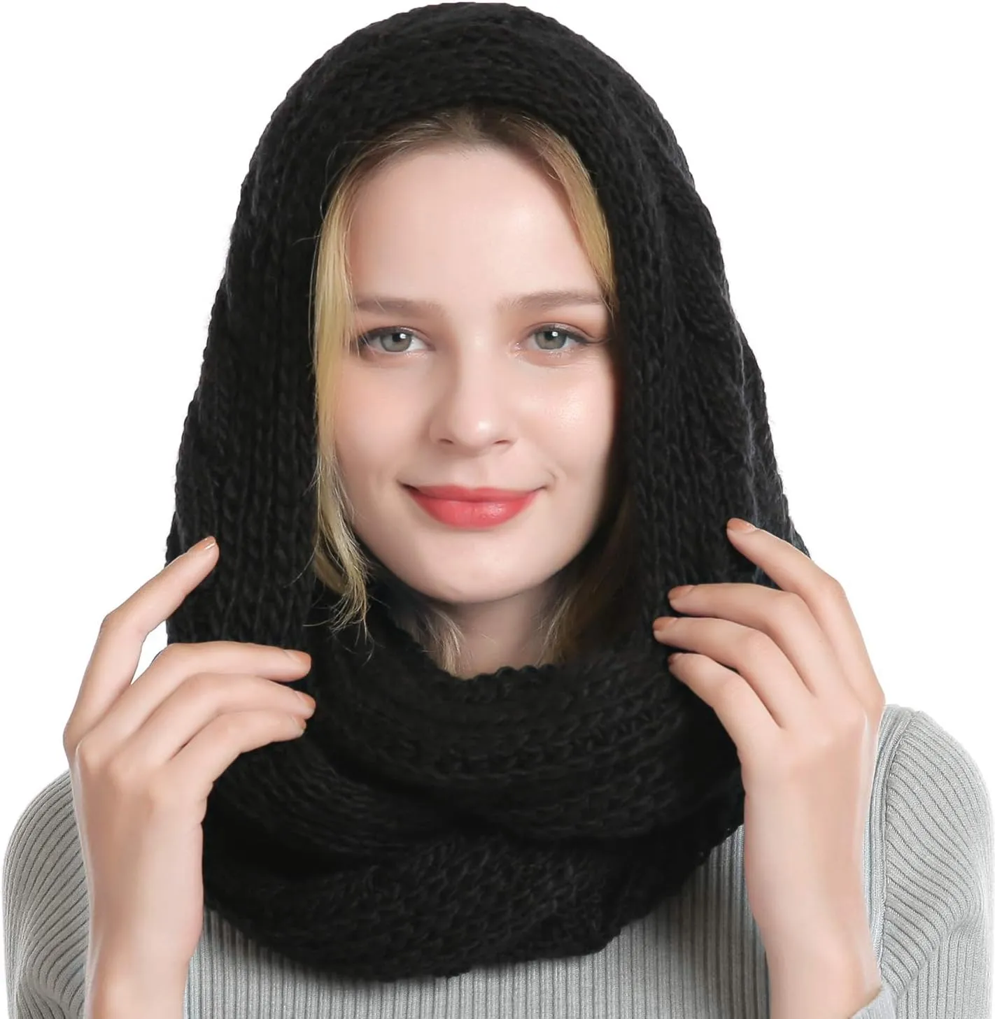 QUEENFUR Winter Women Thick Cable Knit Ribbed Infinity Circle Loop Scarf