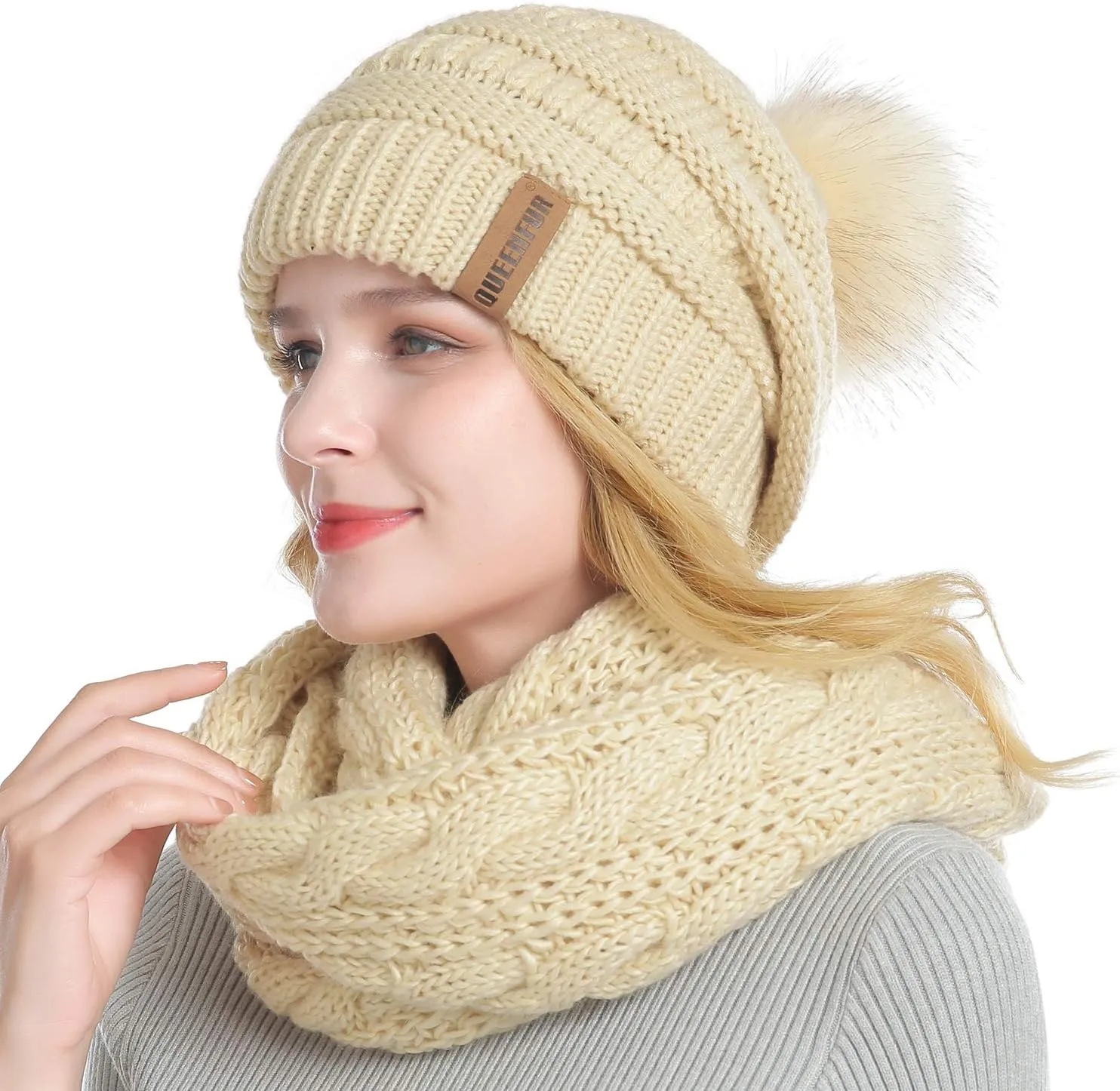 QUEENFUR Winter Women Thick Cable Knit Ribbed Infinity Circle Loop Scarf
