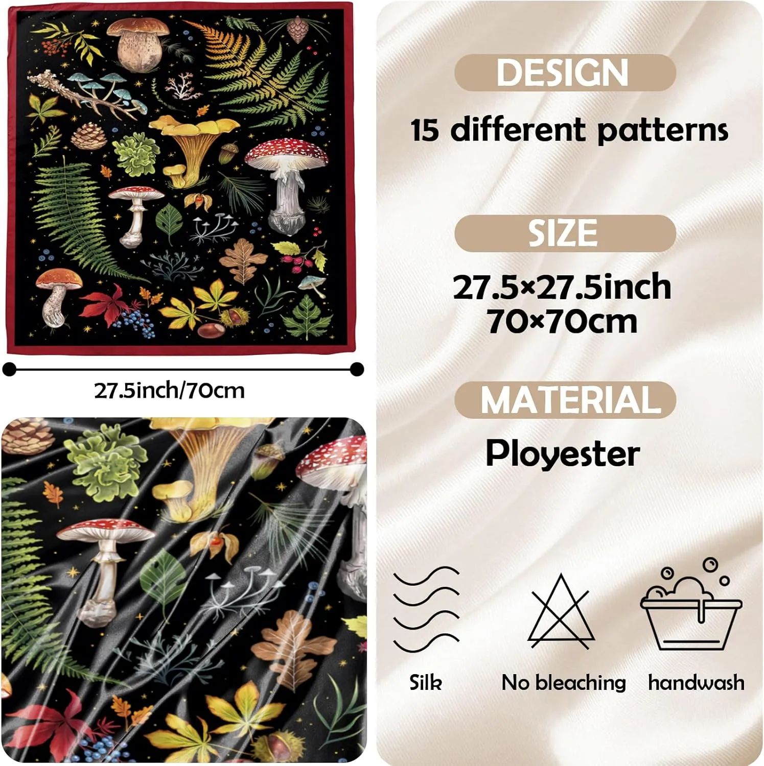 Scarf Silk Feeling Large Square Satin Head Hair Wrap Lightweight Fashion Cute Aesthetic 27.5 Inches for Women Girls