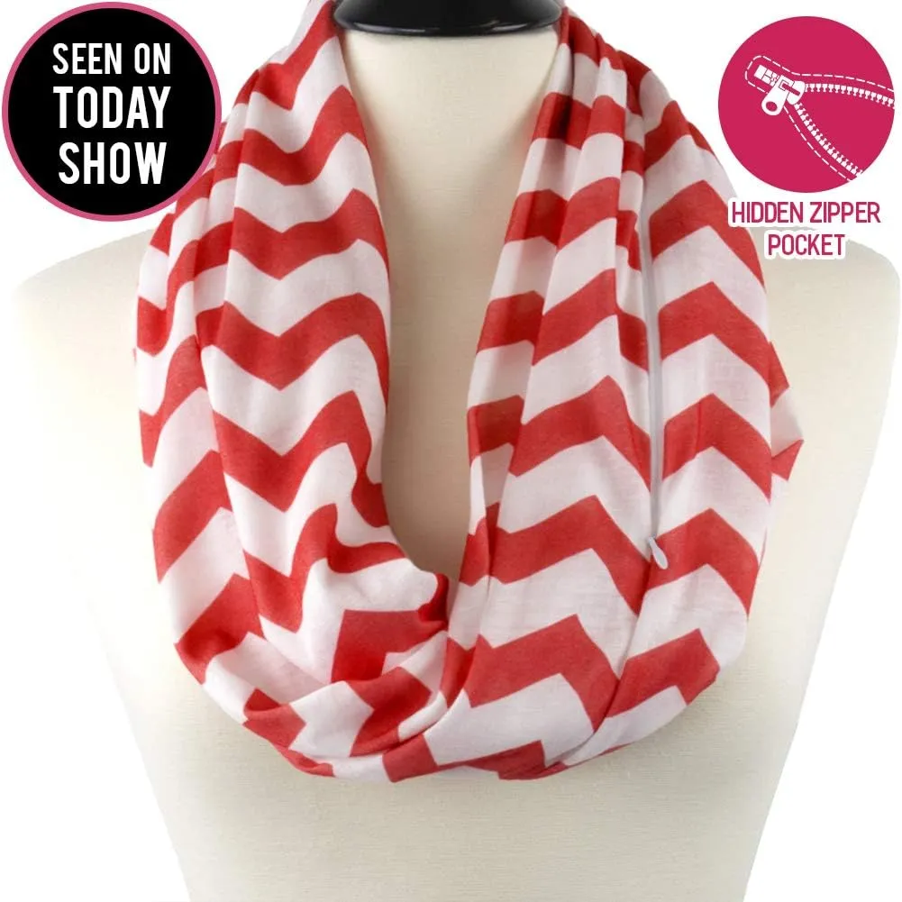 Shop Chevron Scarf for Women - Zipper Pocket Storage for Phone and Keys (Coral)