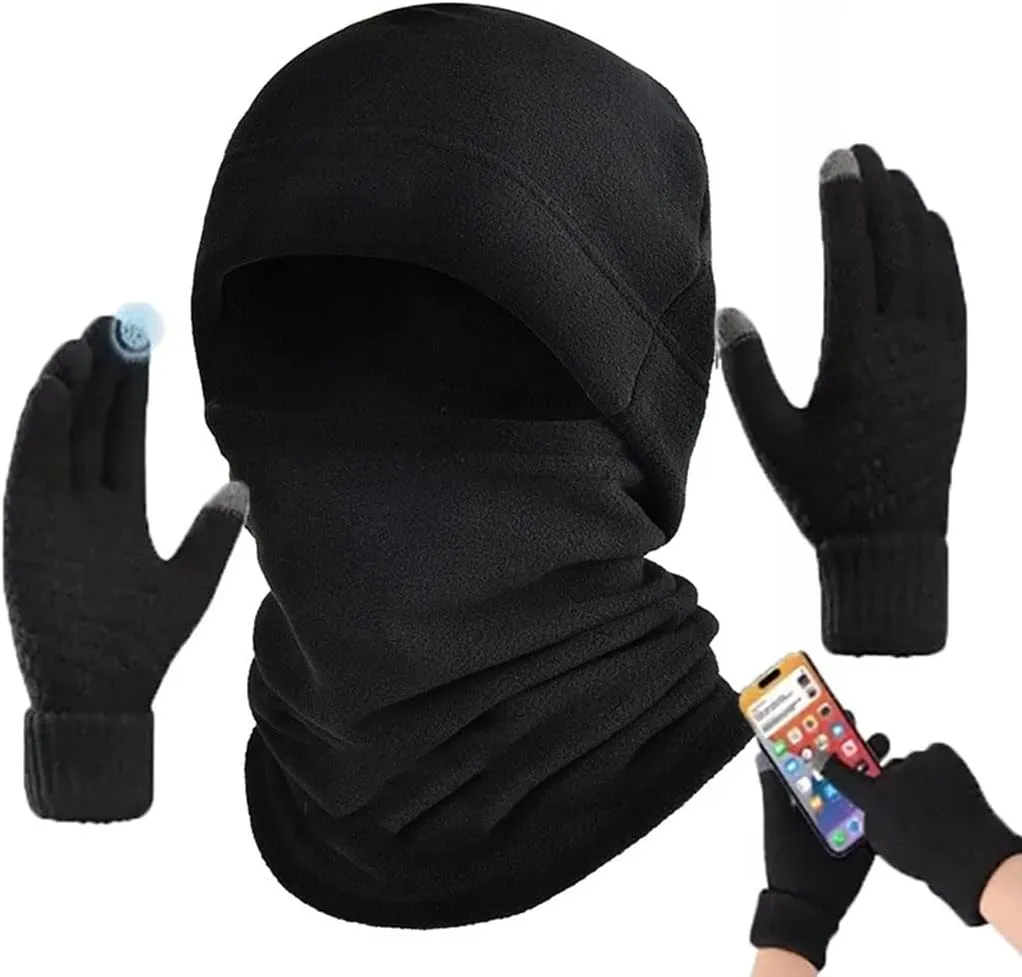 Winter Beanie Hat Scarf Touchscreen Gloves Set, Snow Warm Ski Skull Cap, Warm Thick Lined Neck Warmer for Men Women-E