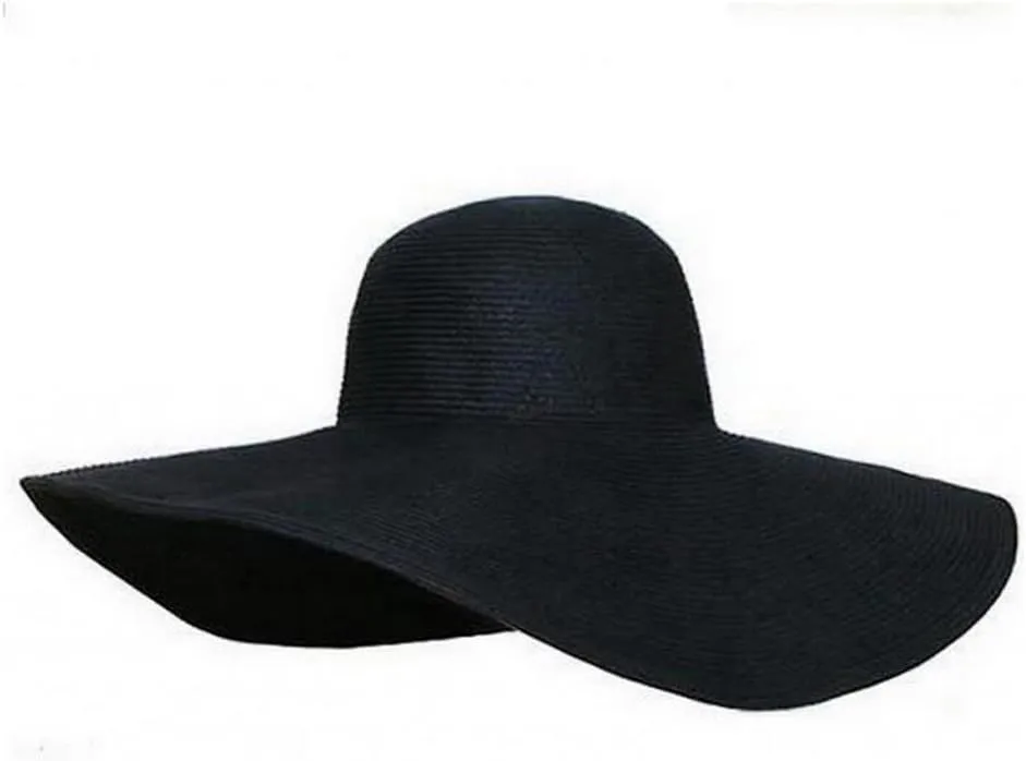 Women Girls Large Brimmed Garden Beach Big Summer Sun Hat Swimming Garden Beach Straw Hat for Holiday Traveling Black