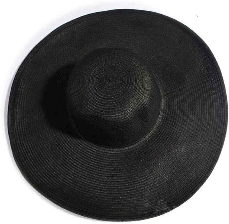 Women Girls Large Brimmed Garden Beach Big Summer Sun Hat Swimming Garden Beach Straw Hat for Holiday Traveling Black
