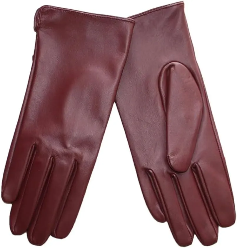 Women Sheepskin Touch Screen Gloves Single Leather Thin Unlined Classic Solid Straight Driving Gloves