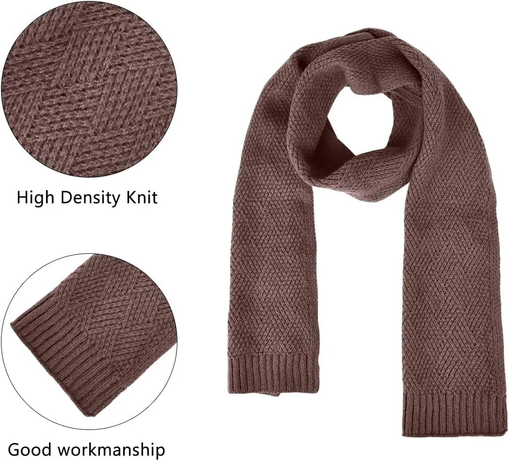 Womens Beanie Hat Scarf Gloves Set,Fleece Lined Winter Hat with Pom Pom,Long Knit Scarf Touchscreen Gloves for Cold Weather