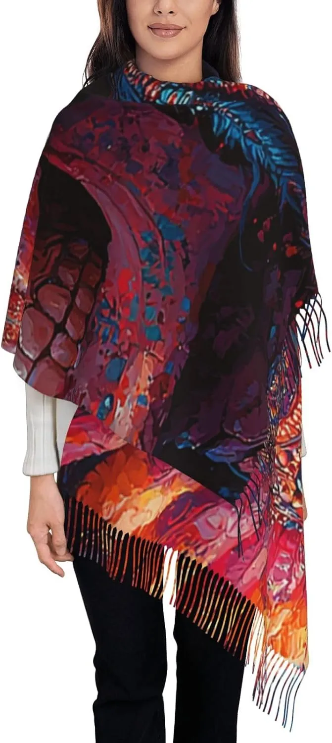 Womens Pashmina Shawl Wrap Wedding Winter Warm Large Soft Cashmere Feel Scarf, Skull Cool Indian Chief Psychedelic