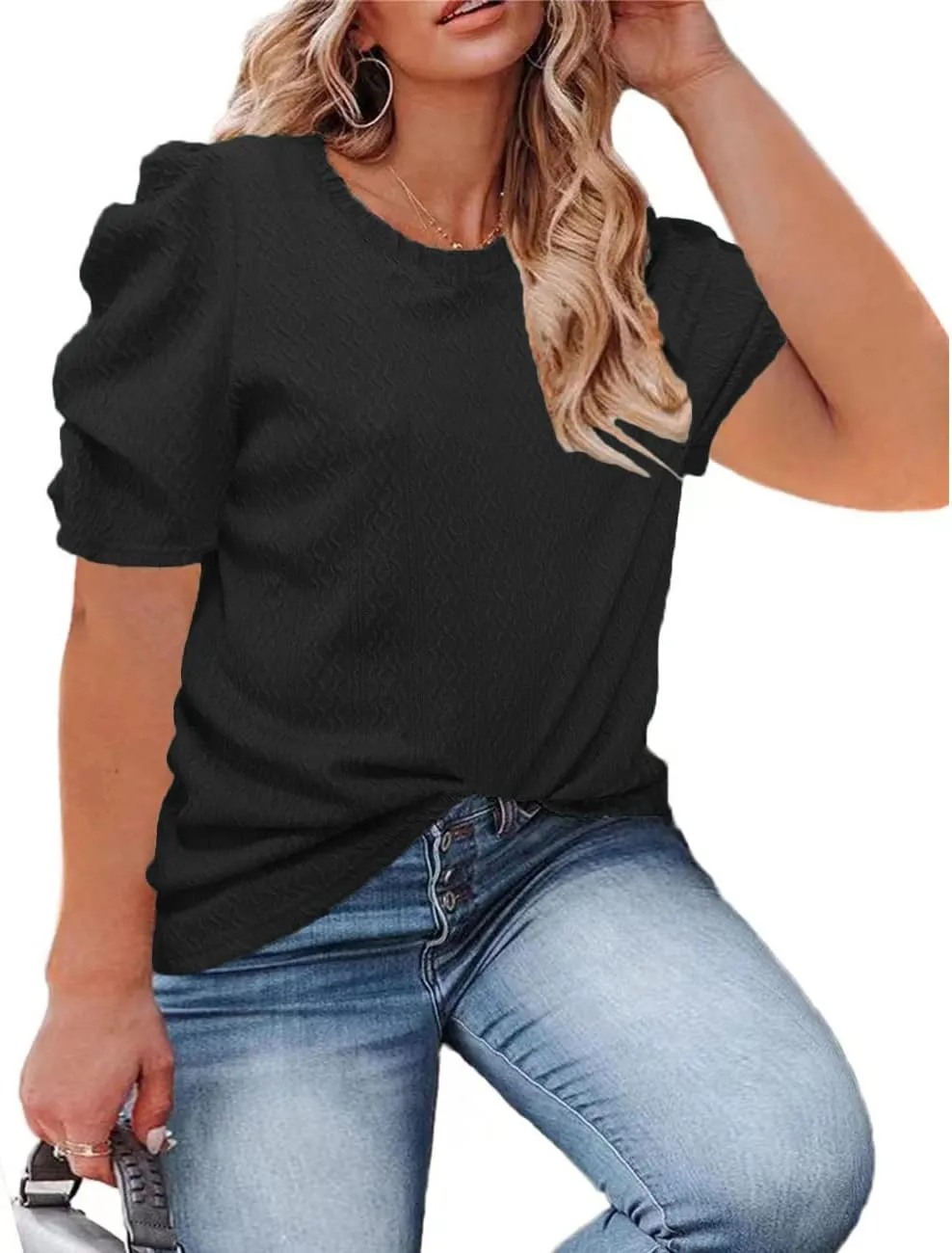Womens Plus Size Tops Petal Short Sleeve Sweater Top Blouse Shirts 1X-5X
