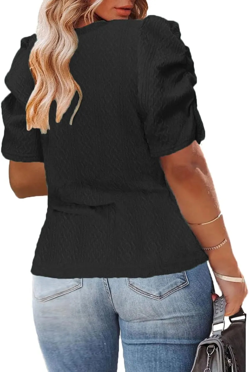 Womens Plus Size Tops Petal Short Sleeve Sweater Top Blouse Shirts 1X-5X
