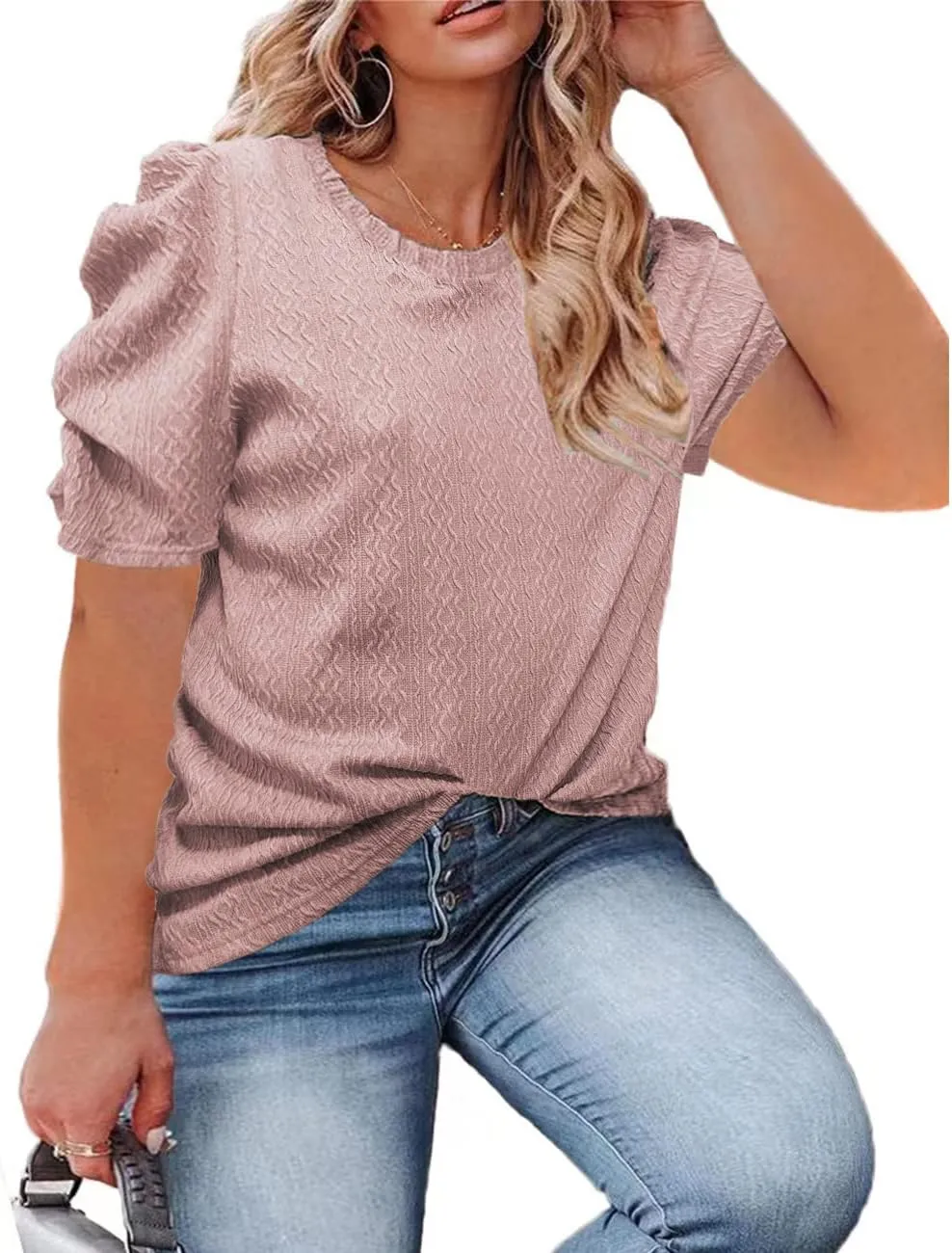 Womens Plus Size Tops Petal Short Sleeve Sweater Top Blouse Shirts 1X-5X