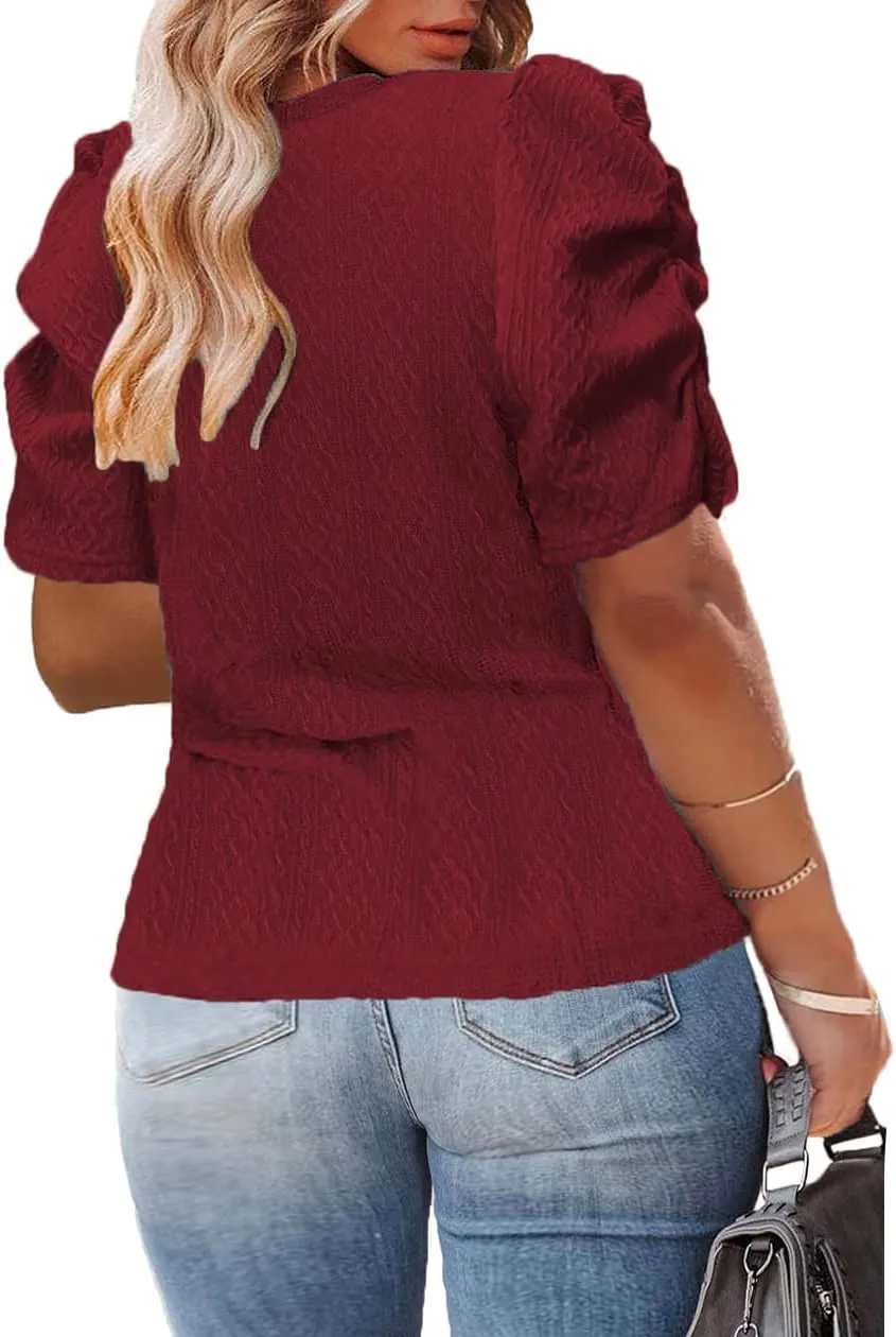 Womens Plus Size Tops Petal Short Sleeve Sweater Top Blouse Shirts 1X-5X