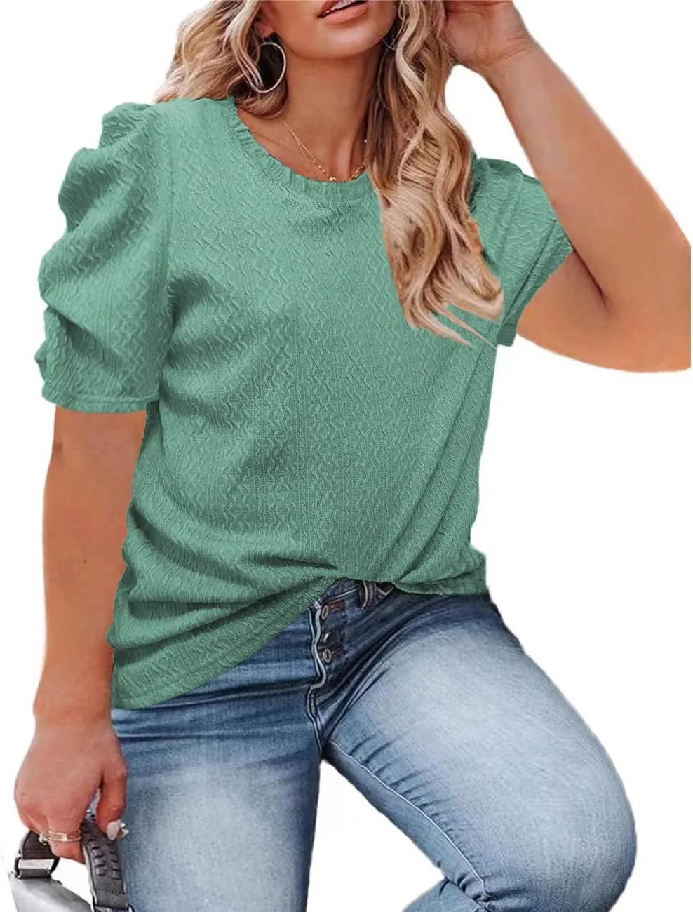 Womens Plus Size Tops Petal Short Sleeve Sweater Top Blouse Shirts 1X-5X