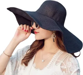 Women's Ridge Wide Floppy Brim Summer Hat Large Brimmed Garden Beach Sun Hat Big Summer Sun Hat Straw Cap Party Garden Travel Black