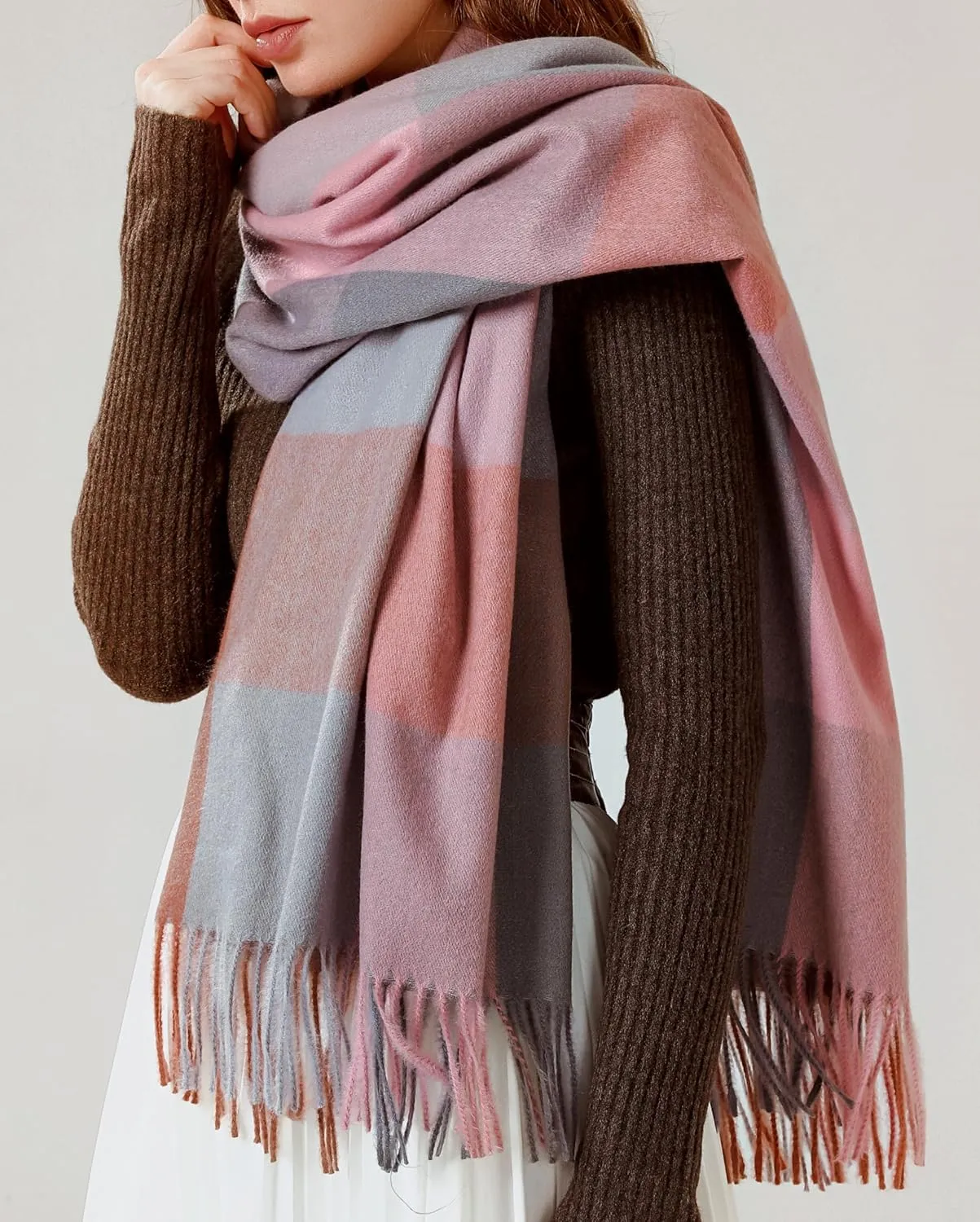 Womens Scarf Winter Blanket Cashmere Feel Large Scarves Thick Soft Warm Plaid Chunky Scarfs