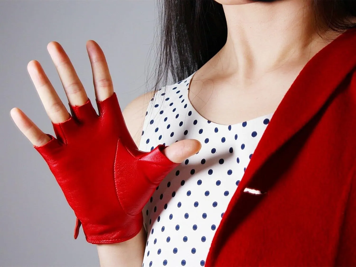 Women's Short Fingerless Leather Gloves Genuine Sheepskin Leather Thin Motorcycle Driving Gloves