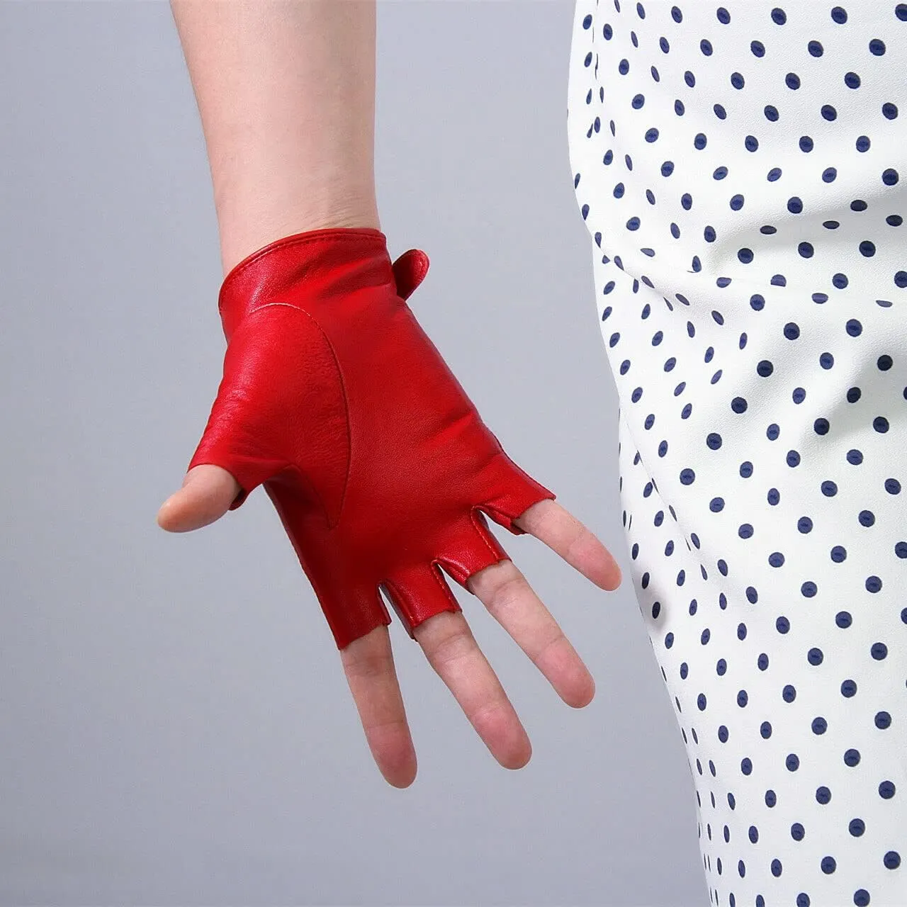 Women's Short Fingerless Leather Gloves Genuine Sheepskin Leather Thin Motorcycle Driving Gloves