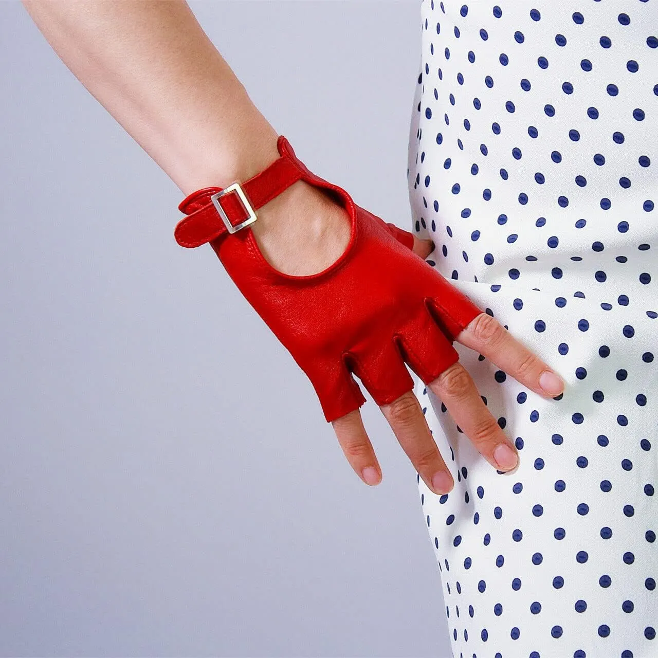 Women's Short Fingerless Leather Gloves Genuine Sheepskin Leather Thin Motorcycle Driving Gloves