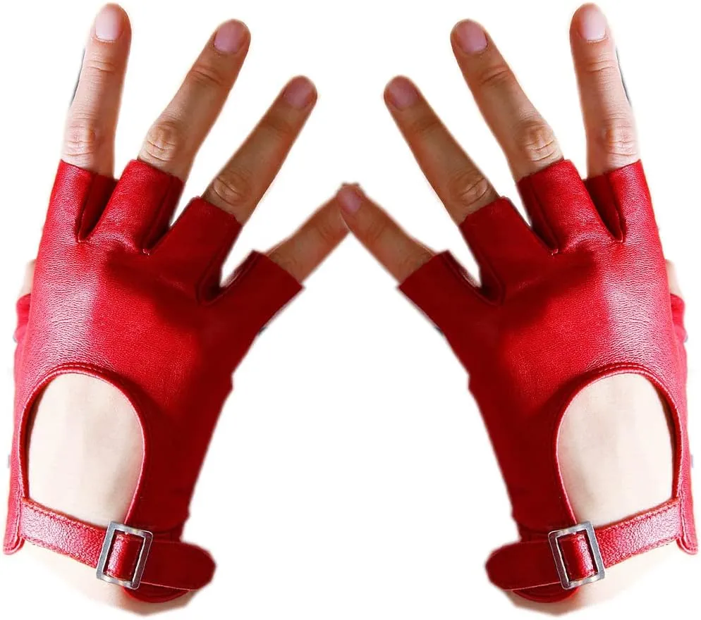 Women's Short Fingerless Leather Gloves Genuine Sheepskin Leather Thin Motorcycle Driving Gloves